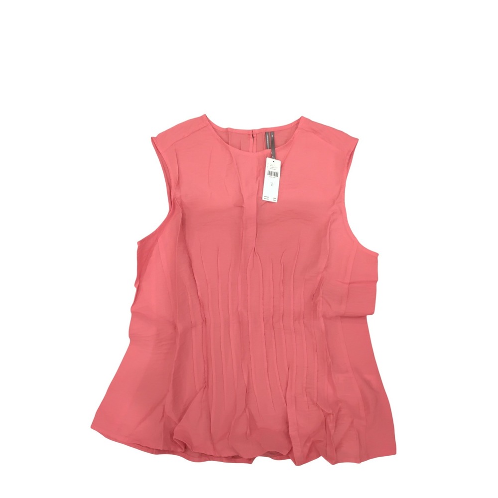 Anthropologie Pintuck Pleated Sleeveless Blouse Coral Pink‎ Round Neck Top M NEW